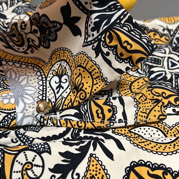 4/$24 Charter Club Mosaic Print Key Hole Yellow Black and‎ White Blouse - Picture 7 of 9